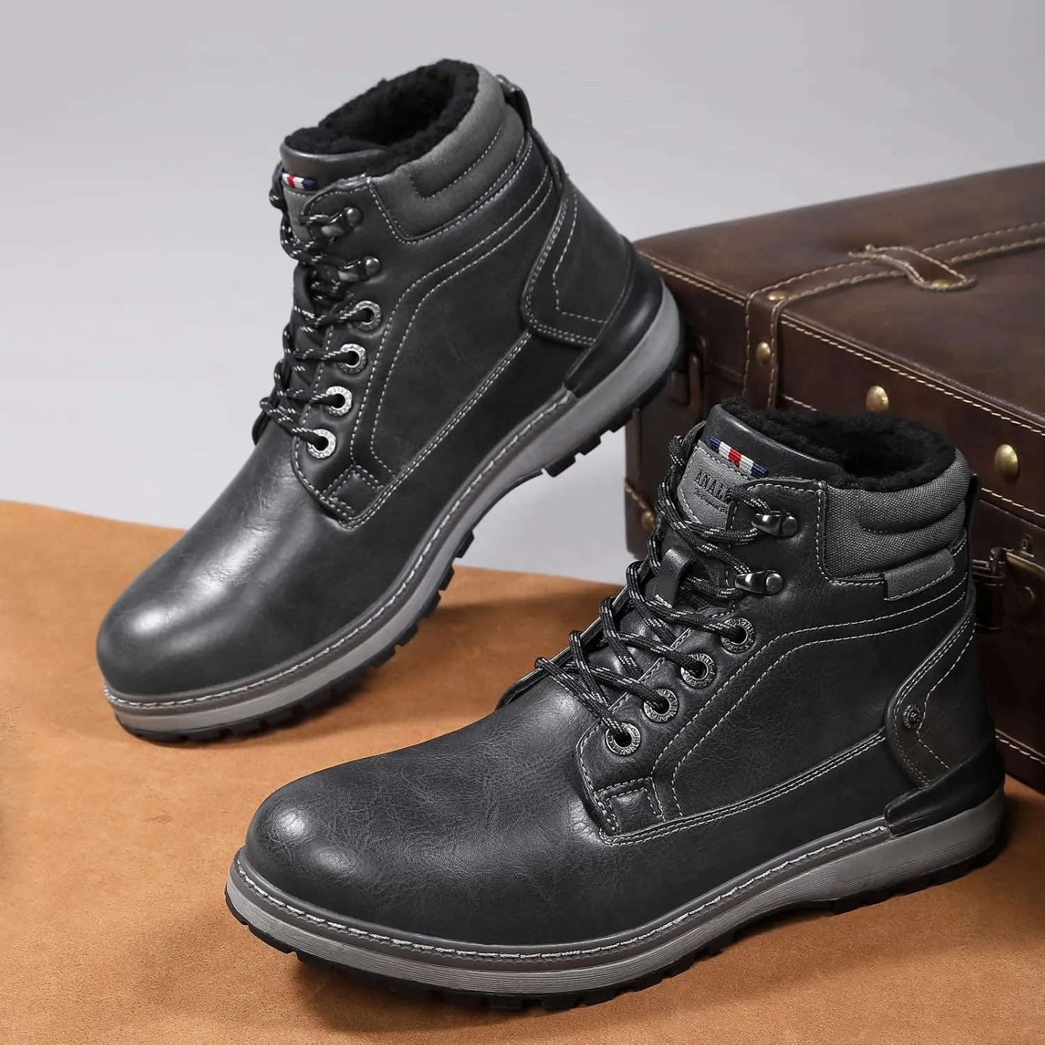 Mens Snow Boots Outdoor Warm Winter Boots Non Slip Fur Lined Shoes