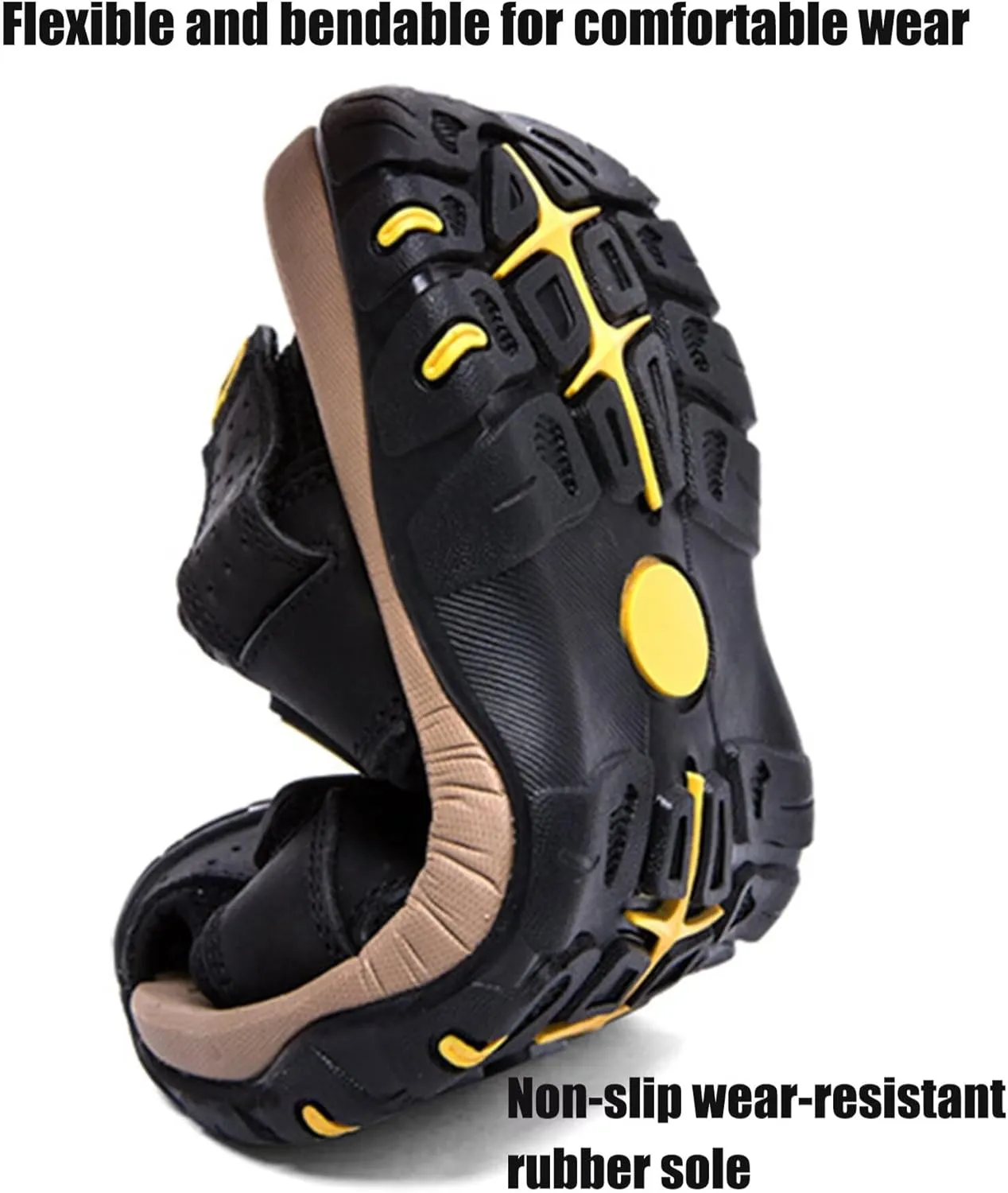 Mens Sports Sandals Leather Closed Toe Sandals Outdoor Beach Summer Shoes Sandals for Hiking Trekking Walking Breathable Fisherman Sandals