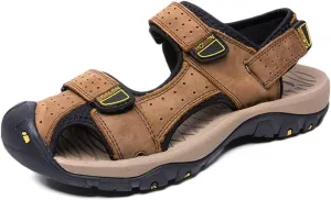 Mens Sports Sandals Leather Closed Toe Sandals Outdoor Beach Summer Shoes Sandals for Hiking Trekking Walking Breathable Fisherman Sandals