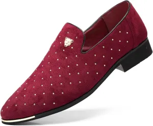 Men's Studded Suede Loafers, with Gold Accents