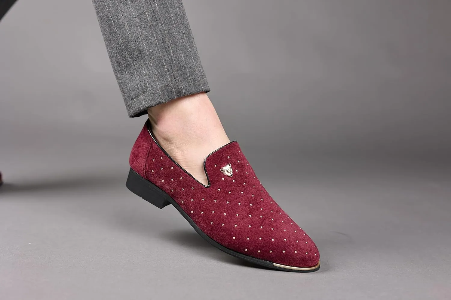 Men's Studded Suede Loafers, with Gold Accents
