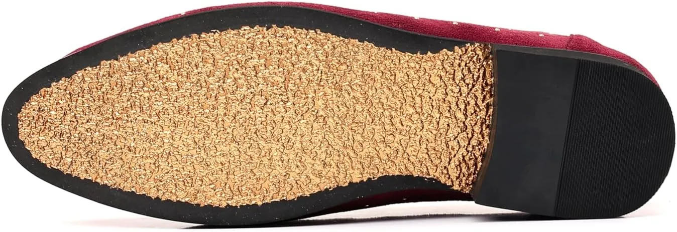 Men's Studded Suede Loafers, with Gold Accents
