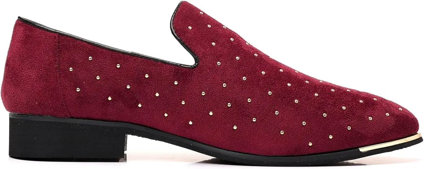 Men's Studded Suede Loafers, with Gold Accents