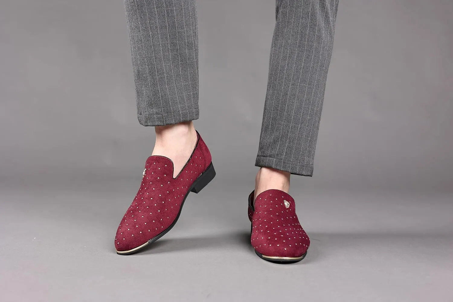 Men's Studded Suede Loafers, with Gold Accents