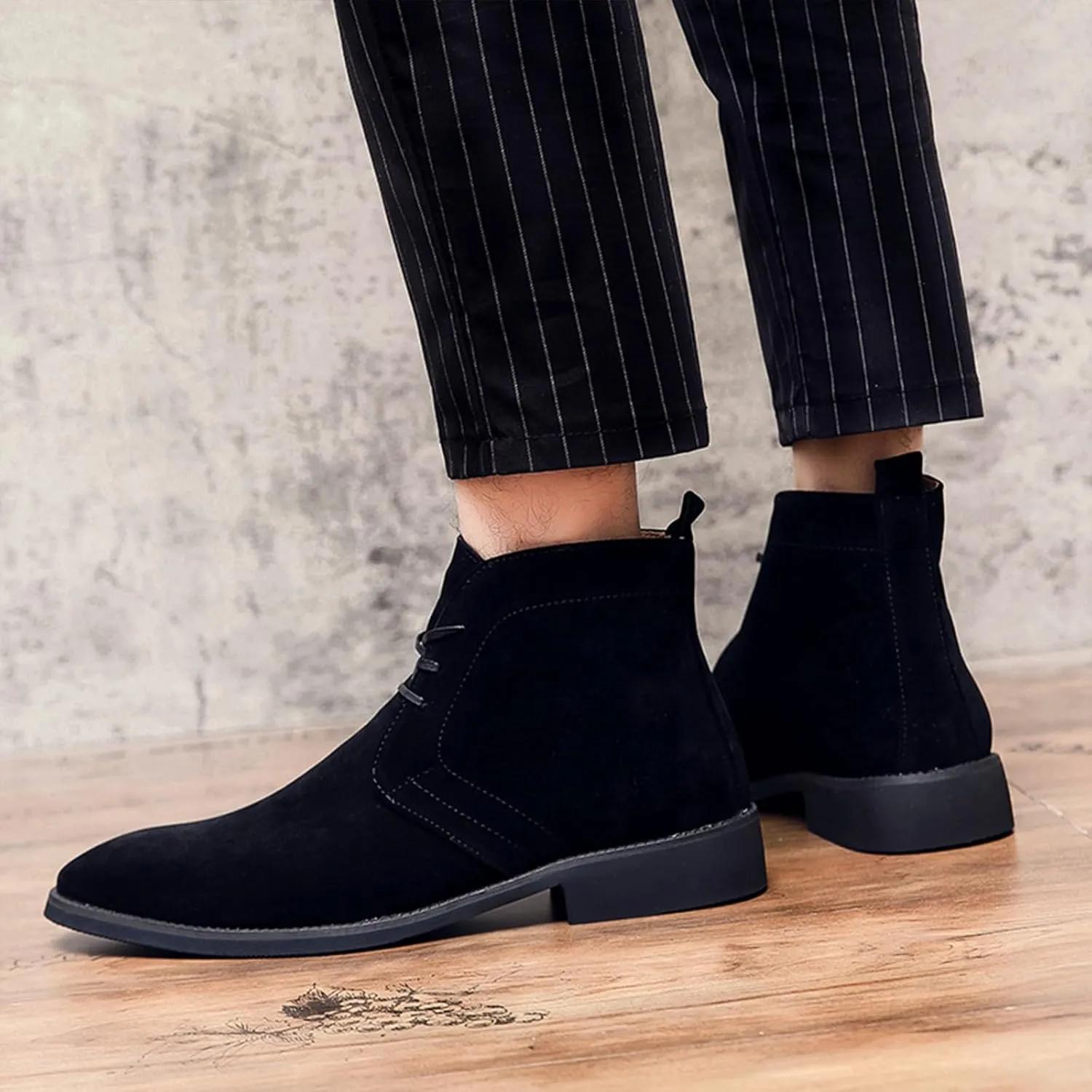 Men's Suede Chukka Ankle Boots Casual Lace Up Low Heel Chelsea Boots Dress Desert Ankle Boots
