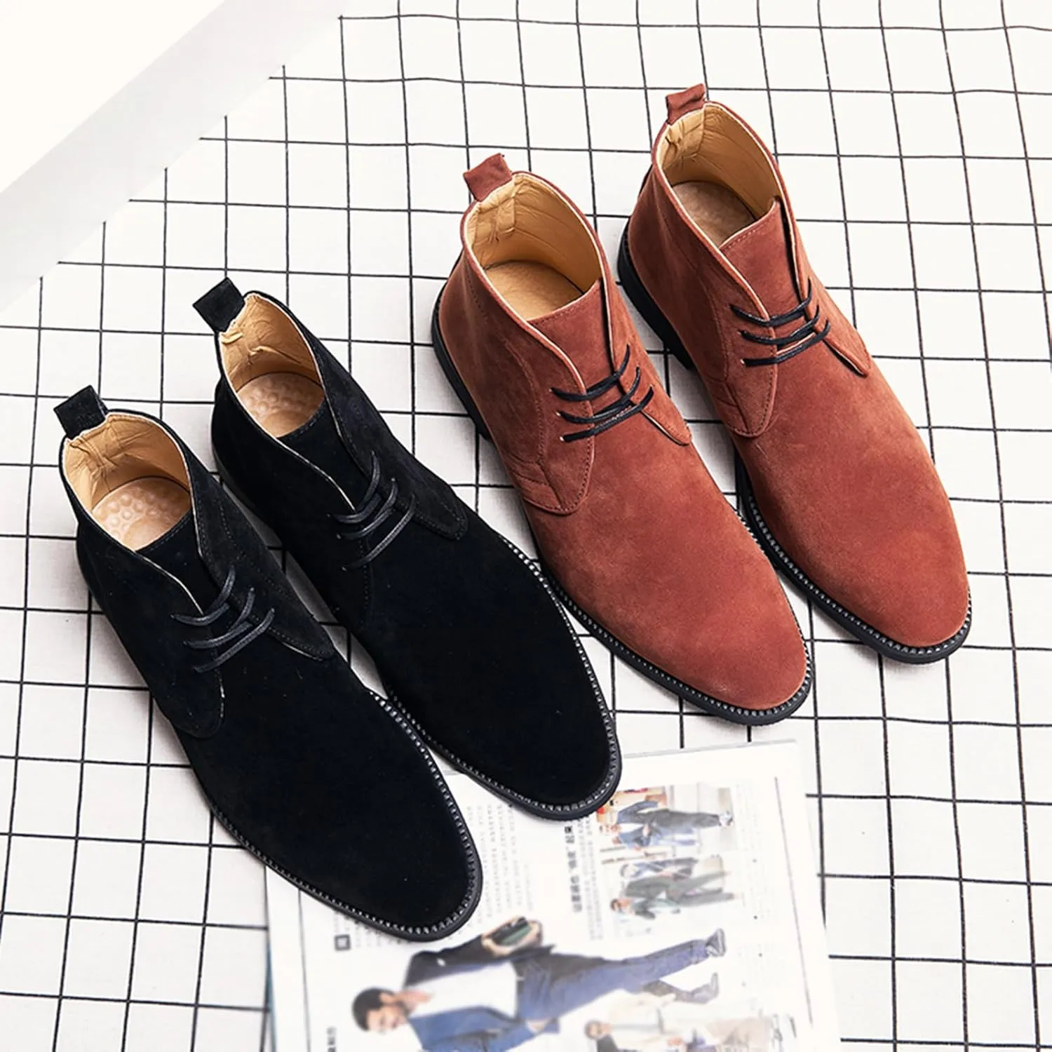 Men's Suede Chukka Ankle Boots Casual Lace Up Low Heel Chelsea Boots Dress Desert Ankle Boots