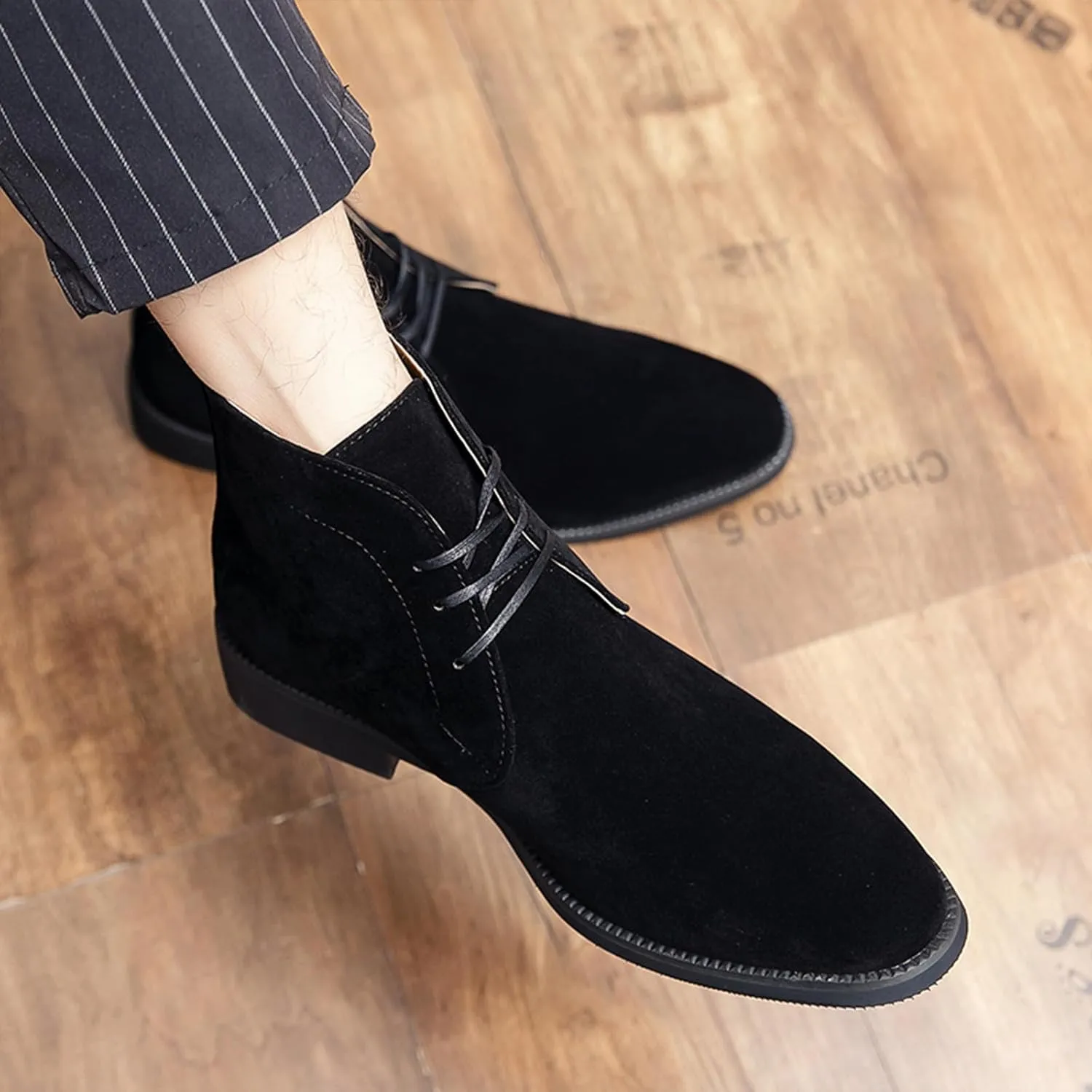 Men's Suede Chukka Ankle Boots Casual Lace Up Low Heel Chelsea Boots Dress Desert Ankle Boots