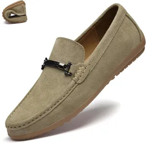 Men's Suede Metal Buckle Flat Penny Loafers Fashion Round Toe Slip-On Softsole Dress Moccasin Driving Shoes Comfort Office Work Boat Shoes