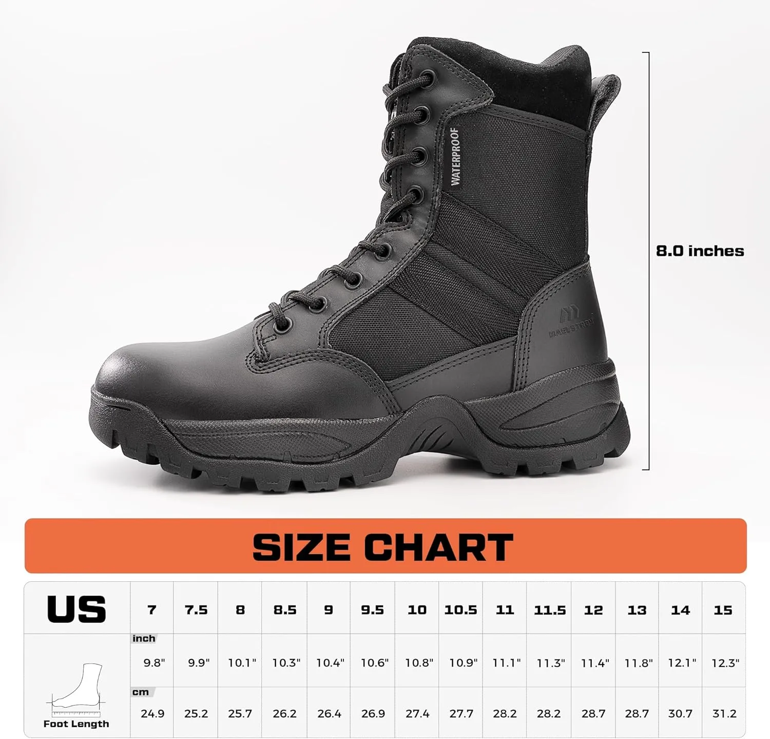 Men's Tactical Work Boots with Side Zipper – Lightweight Leather Military Style, Comfortable, Durable and Breathable for Outdoors