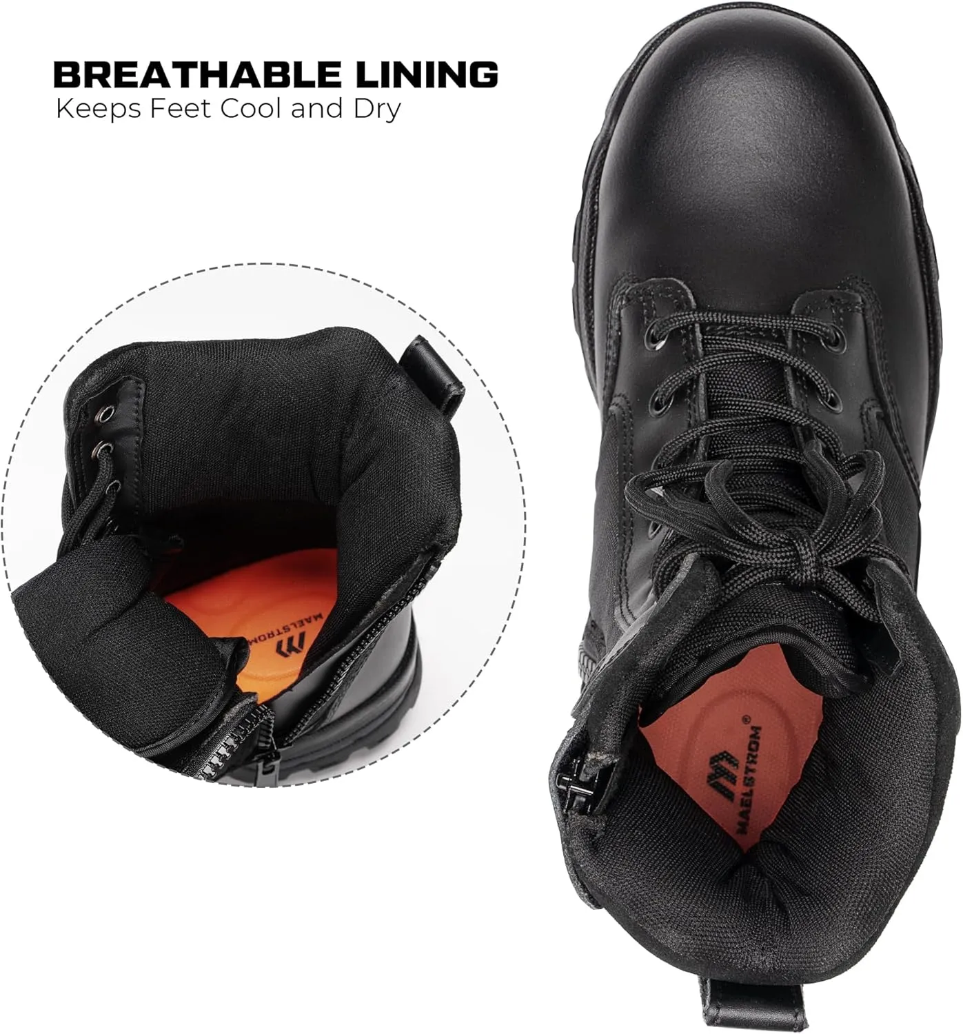 Men's Tactical Work Boots with Side Zipper – Lightweight Leather Military Style, Comfortable, Durable and Breathable for Outdoors