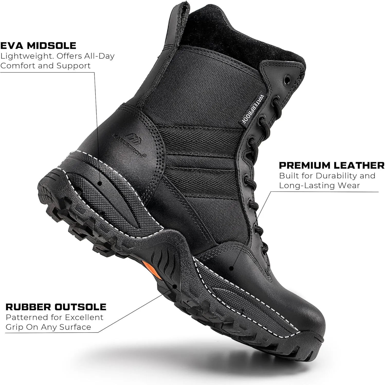 Men's Tactical Work Boots with Side Zipper – Lightweight Leather Military Style, Comfortable, Durable and Breathable for Outdoors