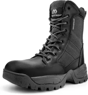 Men's Tactical Work Boots with Side Zipper – Lightweight Leather Military Style, Comfortable, Durable and Breathable for Outdoors