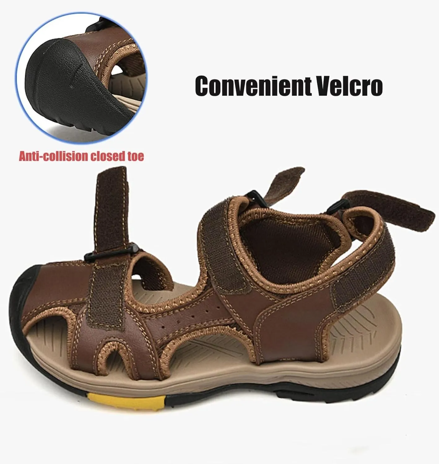 Mens Walking Sandals Outdoor Hiking Sandals Beach Sandals Trekking Shoes Closed-Toe Casual Leather Sandals