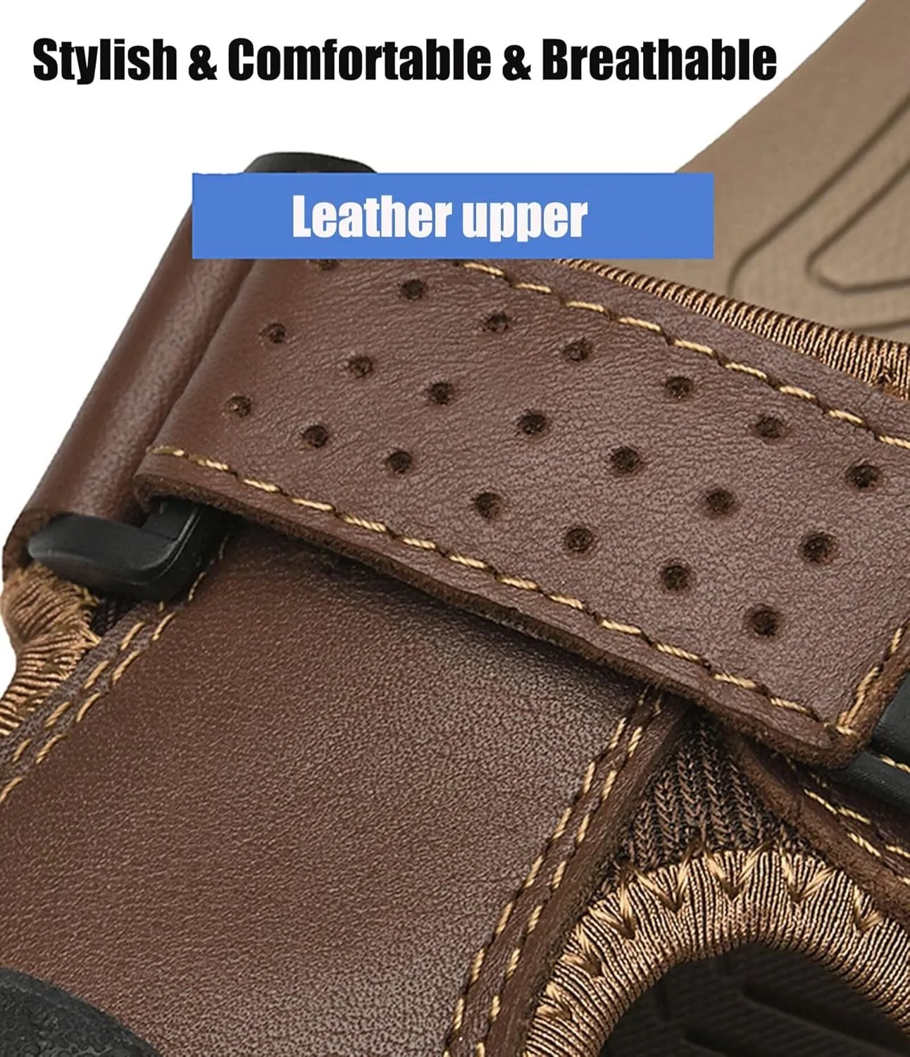 Mens Walking Sandals Outdoor Hiking Sandals Beach Sandals Trekking Shoes Closed-Toe Casual Leather Sandals