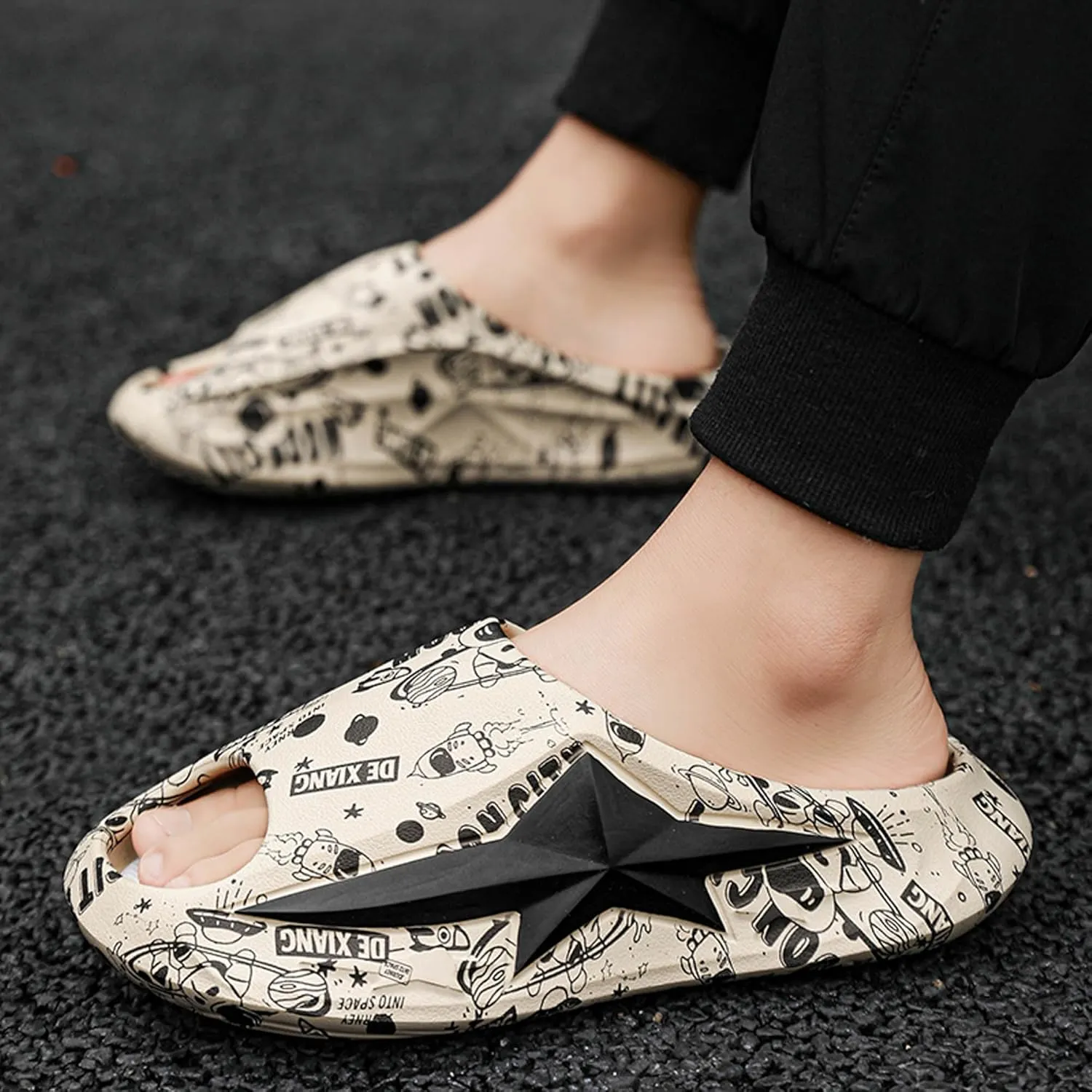 Men's Women's Summer Breathable Home Anti slip Shower Graffiti Sandals, Easy to Care Swimming Pool Sports Shoes, Garden Strolling Casual Shoes