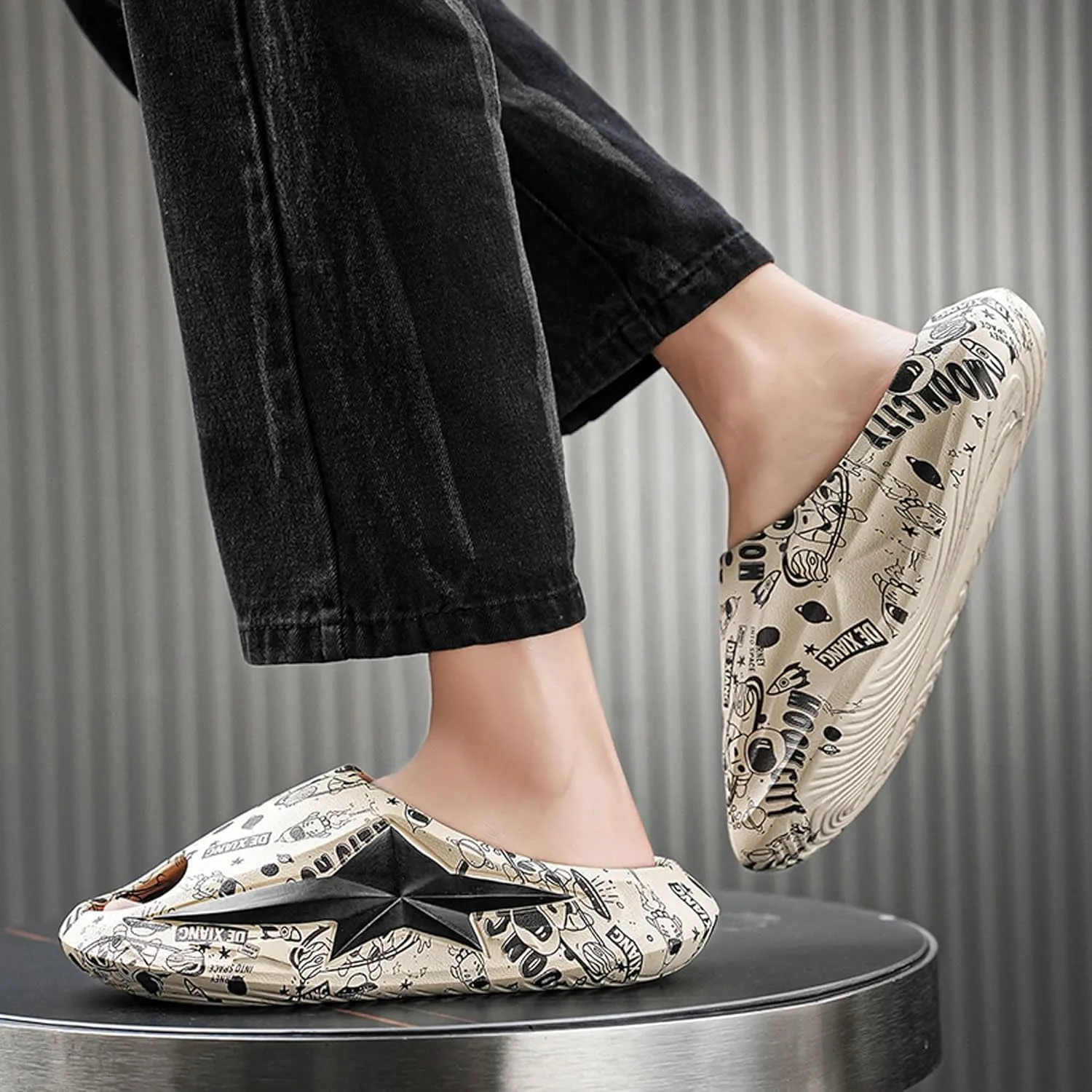 Men's Women's Summer Breathable Home Anti slip Shower Graffiti Sandals, Easy to Care Swimming Pool Sports Shoes, Garden Strolling Casual Shoes