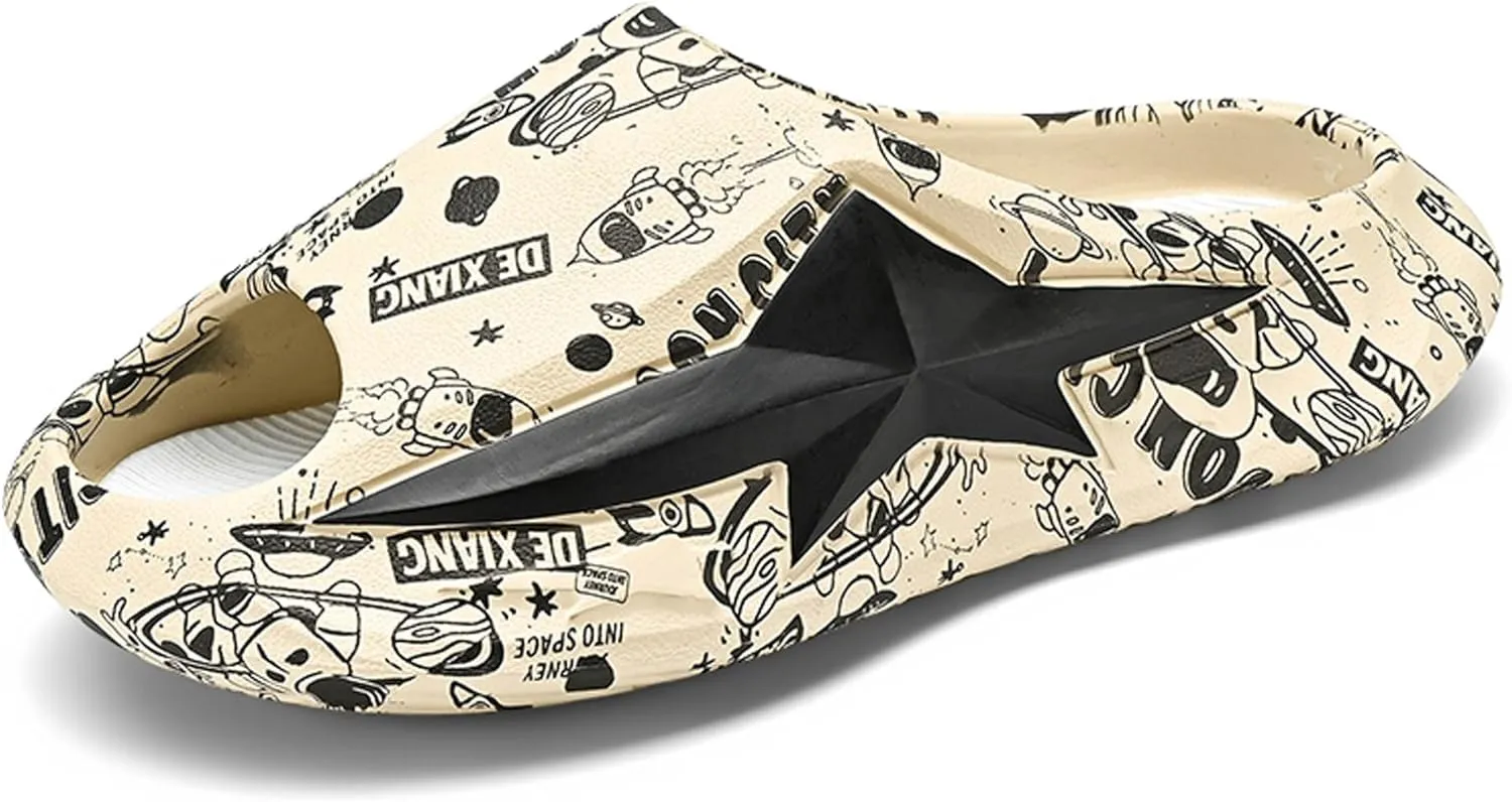 Men's Women's Summer Breathable Home Anti slip Shower Graffiti Sandals, Easy to Care Swimming Pool Sports Shoes, Garden Strolling Casual Shoes