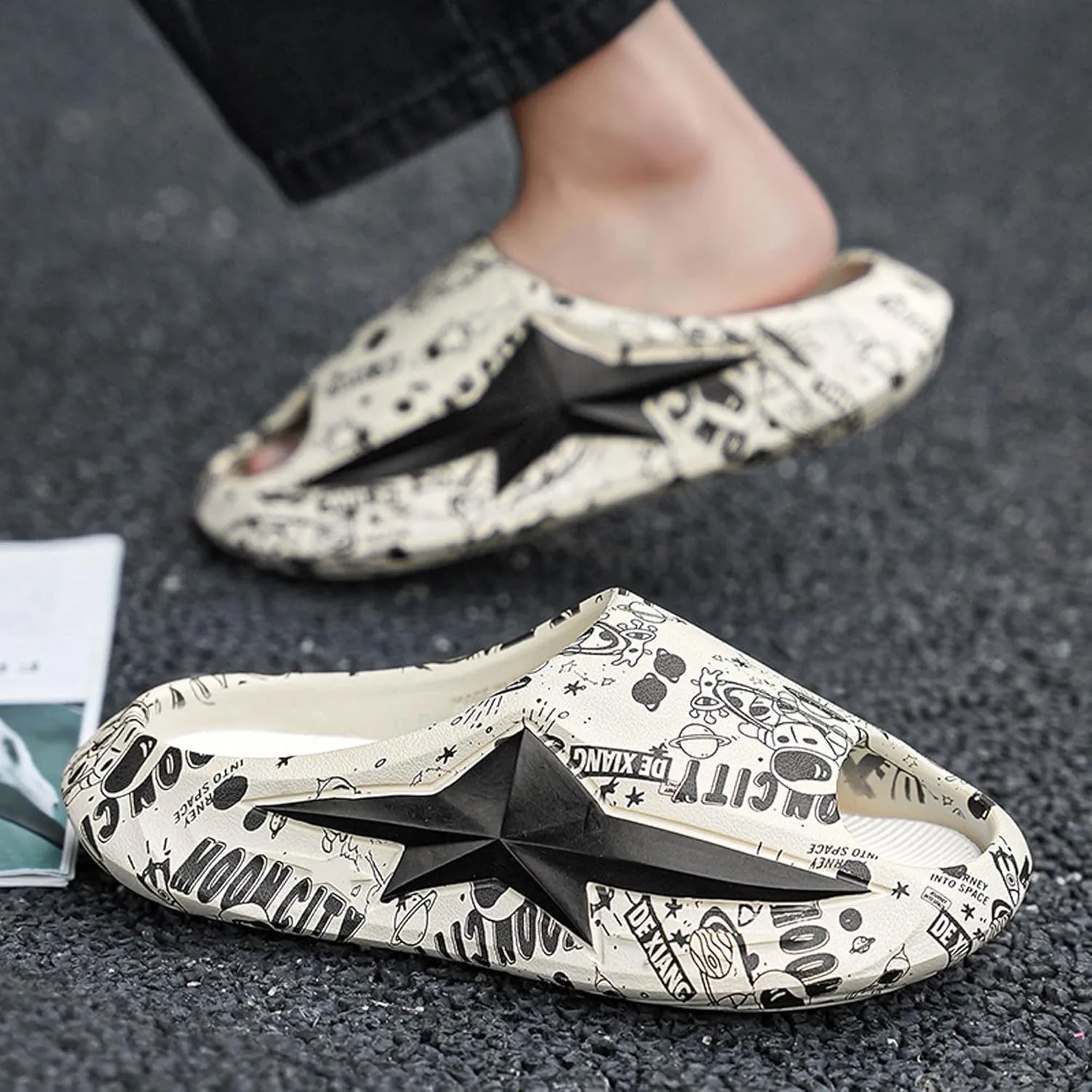 Men's Women's Summer Breathable Home Anti slip Shower Graffiti Sandals, Easy to Care Swimming Pool Sports Shoes, Garden Strolling Casual Shoes