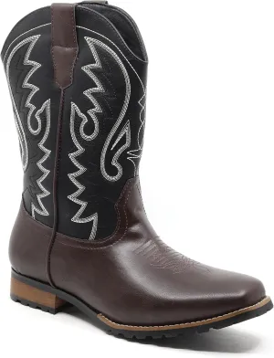 Metrocharm Men's Cowboy Western Embroidered Square Toe Boots WESTERN-03