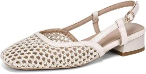 MICIFA slingback flats for women, Round Toe Low heel Sandals Fashion Splicing Dress Shoes for Women