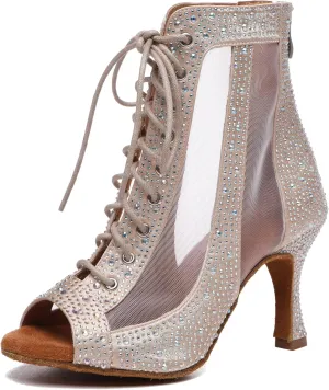 Minishion Sexy Dance Heels for Women Mesh Party Eveing Ankle Sandals Boots