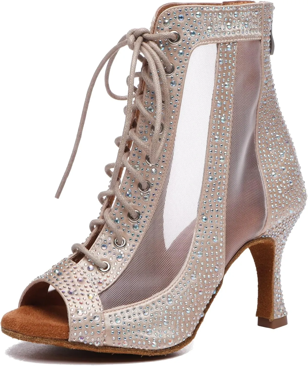 Minishion Sexy Dance Heels for Women Mesh Party Eveing Ankle Sandals Boots
