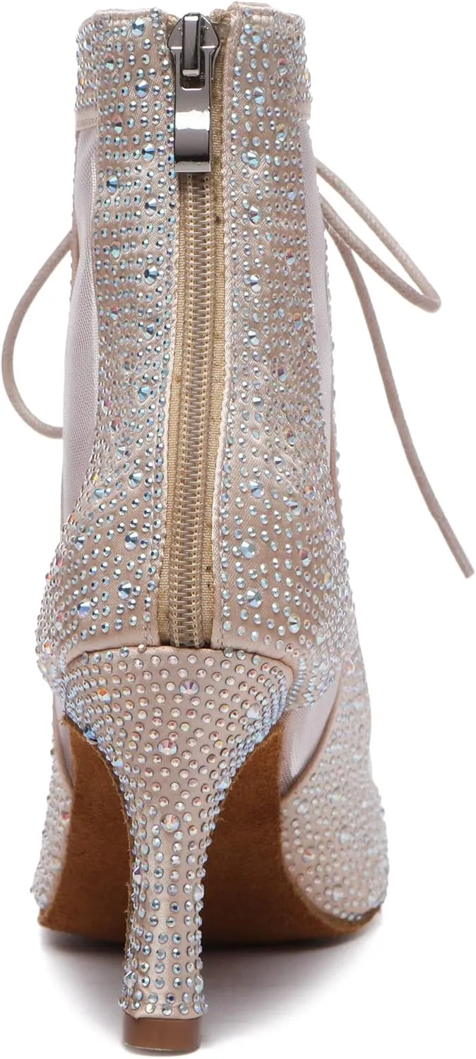 Minishion Sexy Dance Heels for Women Mesh Party Eveing Ankle Sandals Boots