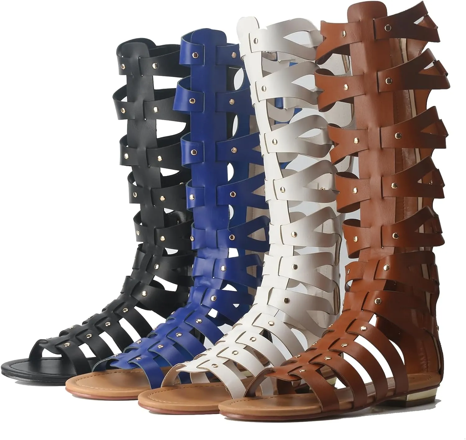 Minishion Womens Gladiator Sandals Flat Knee High Summer Dress Boots with Zip TM001