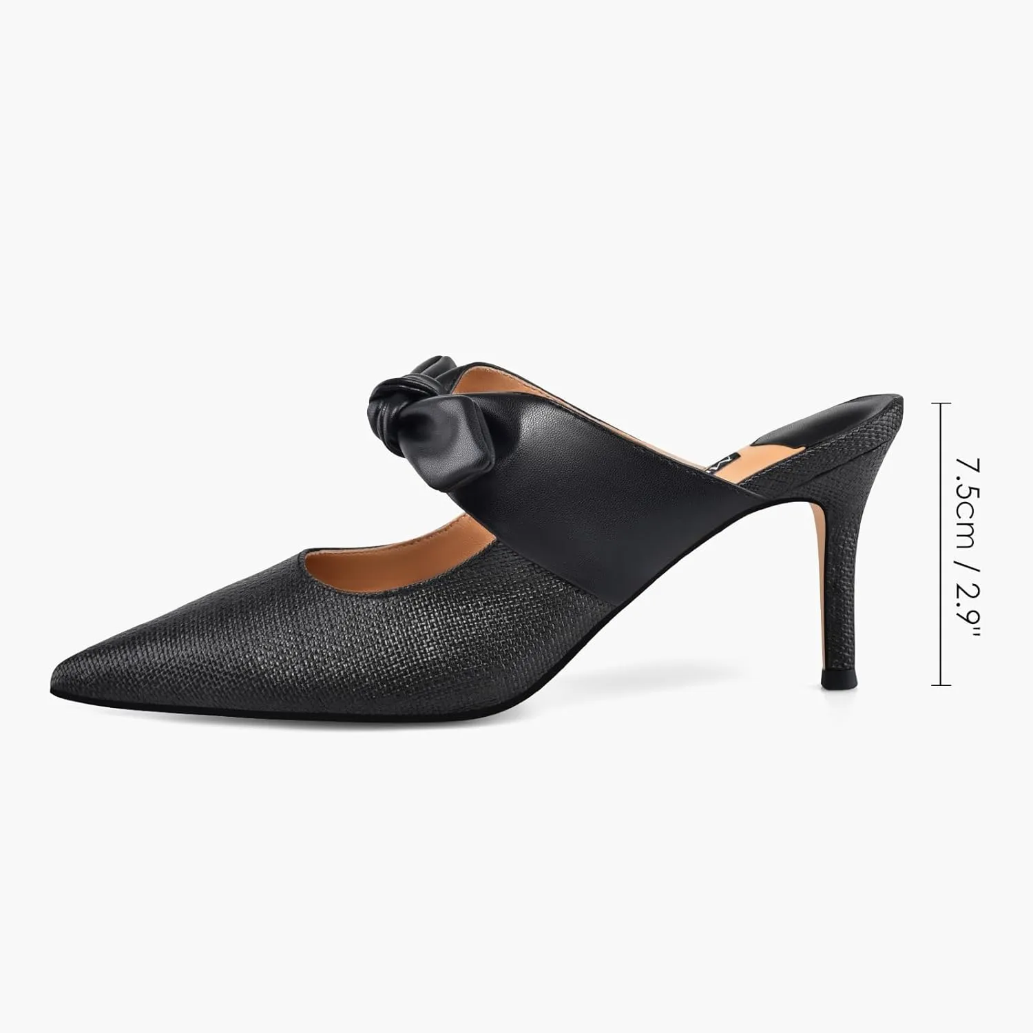 MIRAAZZURRA Bow Heel Mules Pumps Raffia Pointed Toe Stiletto High Heels Slip On Mules for Women Bridal Wedding Dress Party