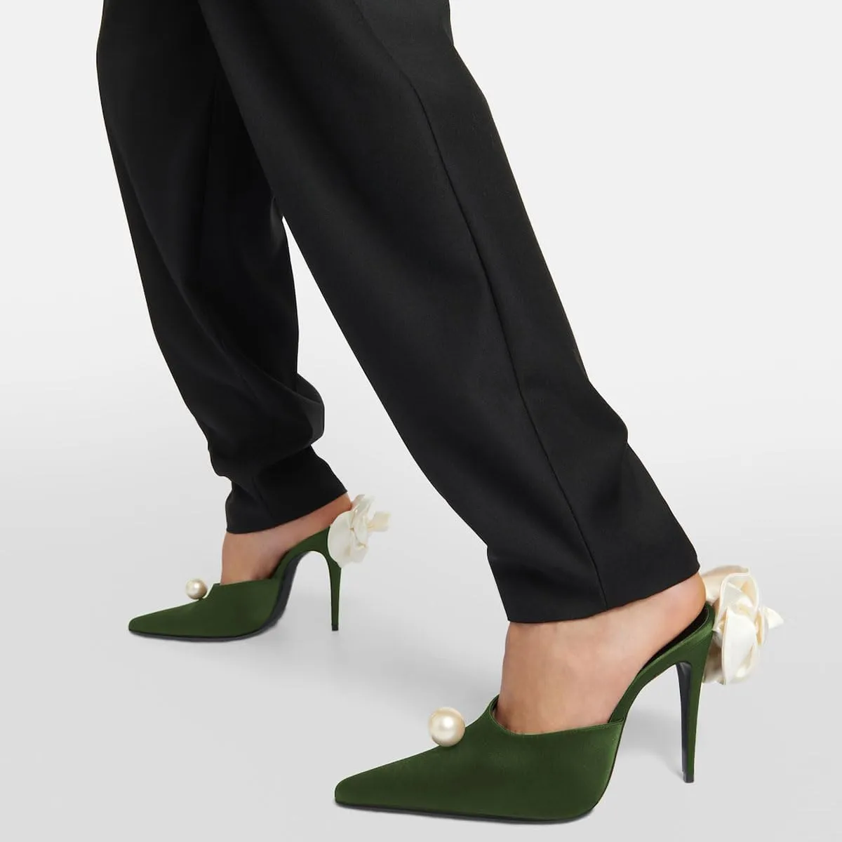 miss left Women Pearls Closed Pointy Toe Slide Sandals Slip On High Stiletto Heel Mules with Flowers Fashion Shopping Indoor Shoes Size 4-16 US