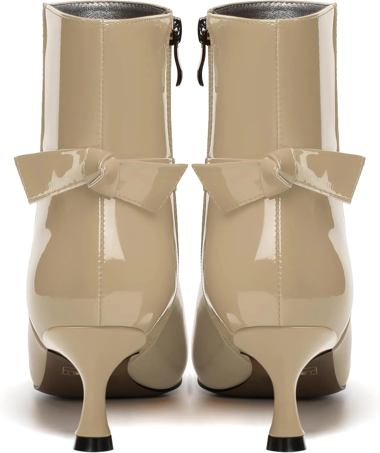 MODENCOCO Womens Patent Wedding Dress Stylish Bow Zip Pointed Toe Kitten High Heel Ankle High Boots 2 Inch