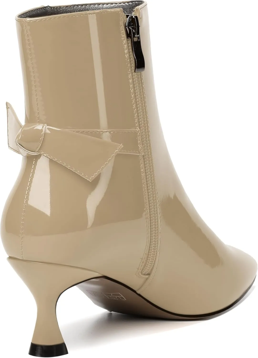 MODENCOCO Womens Patent Wedding Dress Stylish Bow Zip Pointed Toe Kitten High Heel Ankle High Boots 2 Inch