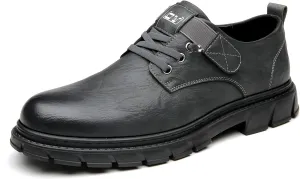 Mokcoliy]【Men's Vintage Leather Work Boots Outdoor Shoes for Hiking & Spring Walking,【Anti-Slip Rubber Sole】 Waterproof Steel-Toe Casual Shoes, Rugged Distressed Finish Men's Oxfords Black