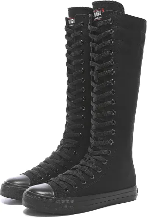 Momuk Women's Fashion Lace Up Knee High Canvas Zip Boots Girls Fancy School Shoes