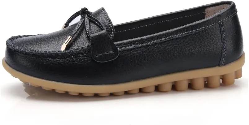 Momuk Women's Penny Loafers Leather Driving Moccasins Slip On Boat Shoes Fashion Comfort Flats