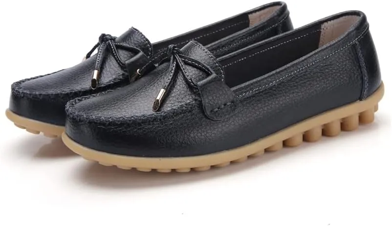 Momuk Women's Penny Loafers Leather Driving Moccasins Slip On Boat Shoes Fashion Comfort Flats