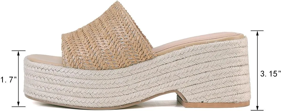 Monrovia Platform Sandals Women – Raffia Espadrilles Slip On Slides, Comfortable Summer Wedge Sandals, Straw Beach Shoes 2025