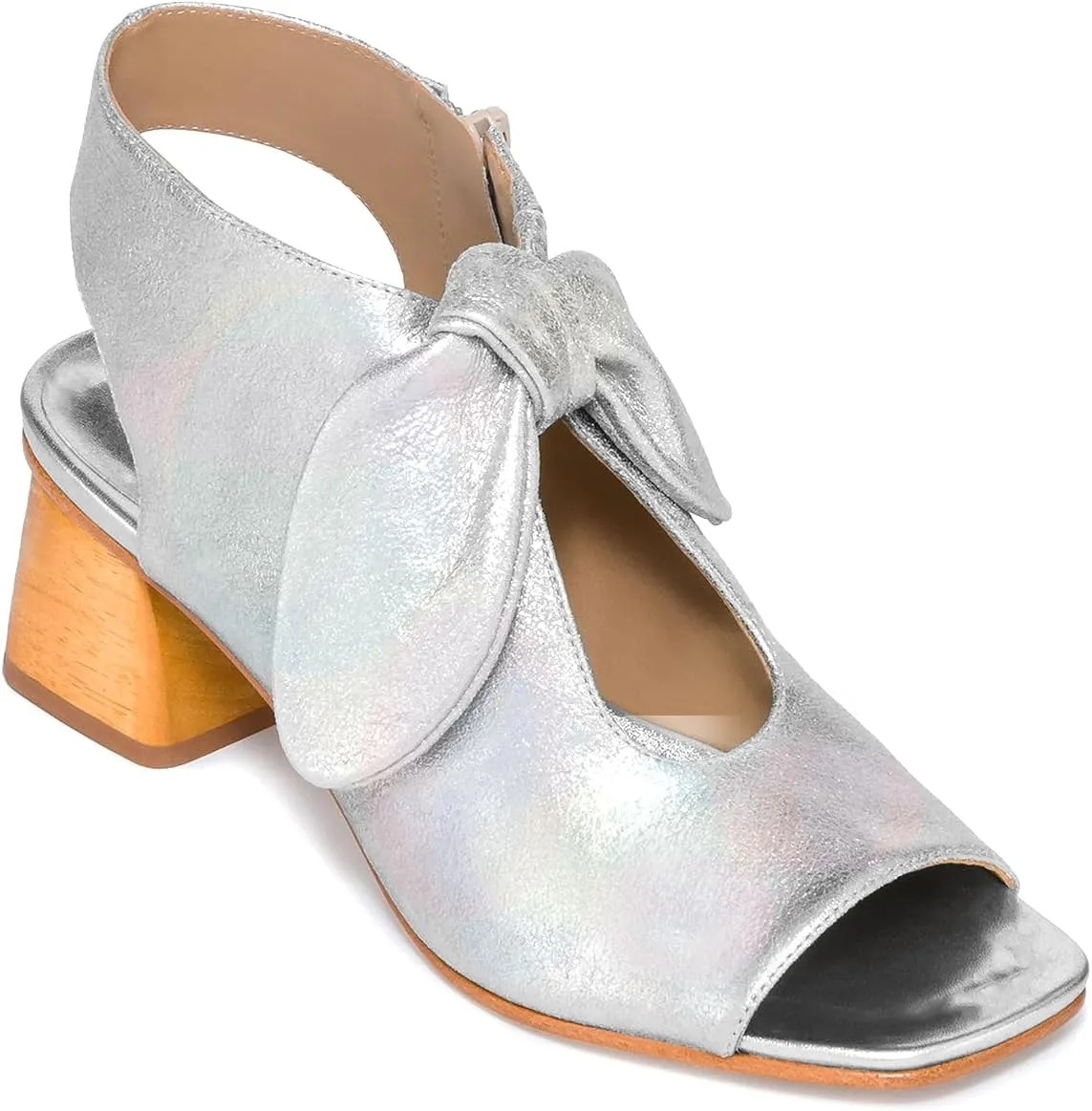 MOOMMO Women Heeled Sandals with Bow Open Toe Low Chunky Block Heel Sandal Booties Cutout 2" Heels Backless Slingback Dress Shoes Peep Toe Back Zipper Suede Sandal Dressy Summer Beach Casual 4-13 M US