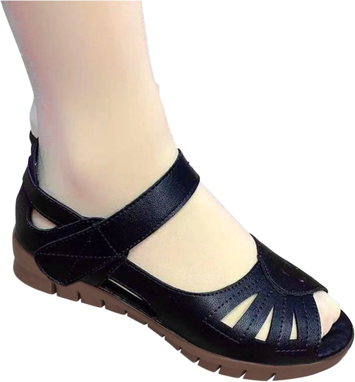 Mother's Day Gift Summer Hollow-Out Wedge Platform Sandals for Older Women, Open-Toe Dress Walking Flats Boho Sandal & Ankle Strap