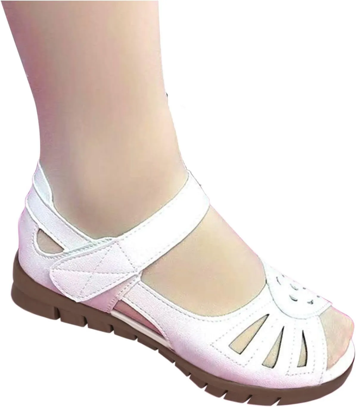 Mother's Day Gift Summer Hollow-Out Wedge Platform Sandals for Older Women, Open-Toe Dress Walking Flats Boho Sandal & Ankle Strap