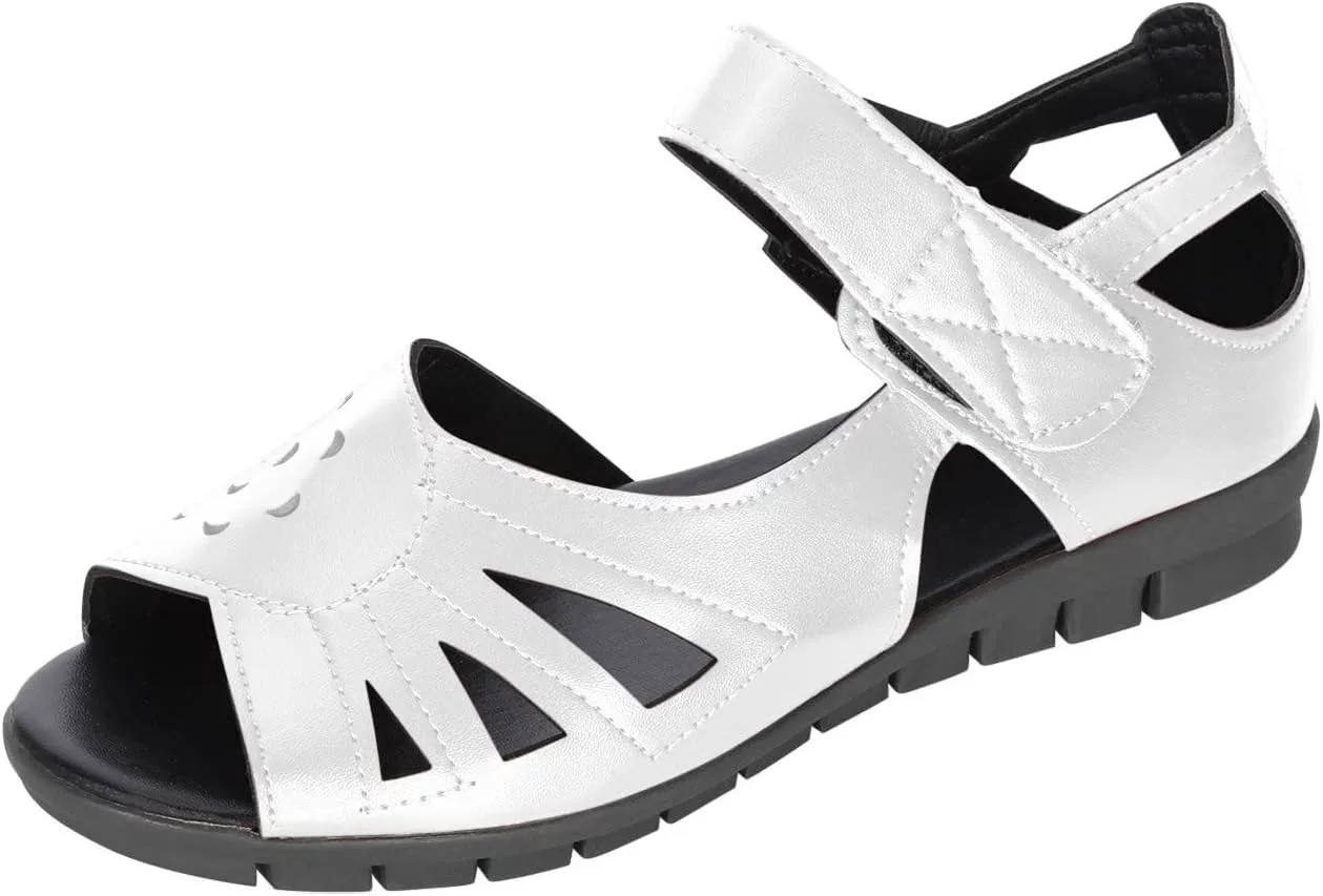 Mother's Day Gift Summer Hollow-Out Wedge Platform Sandals for Older Women, Open-Toe Dress Walking Flats Boho Sandal & Ankle Strap