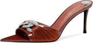 MSONLYDN Women's Heeled Mules Sandals Pointed Peep Toe Slip on Stiletto Heels for Wedding Party