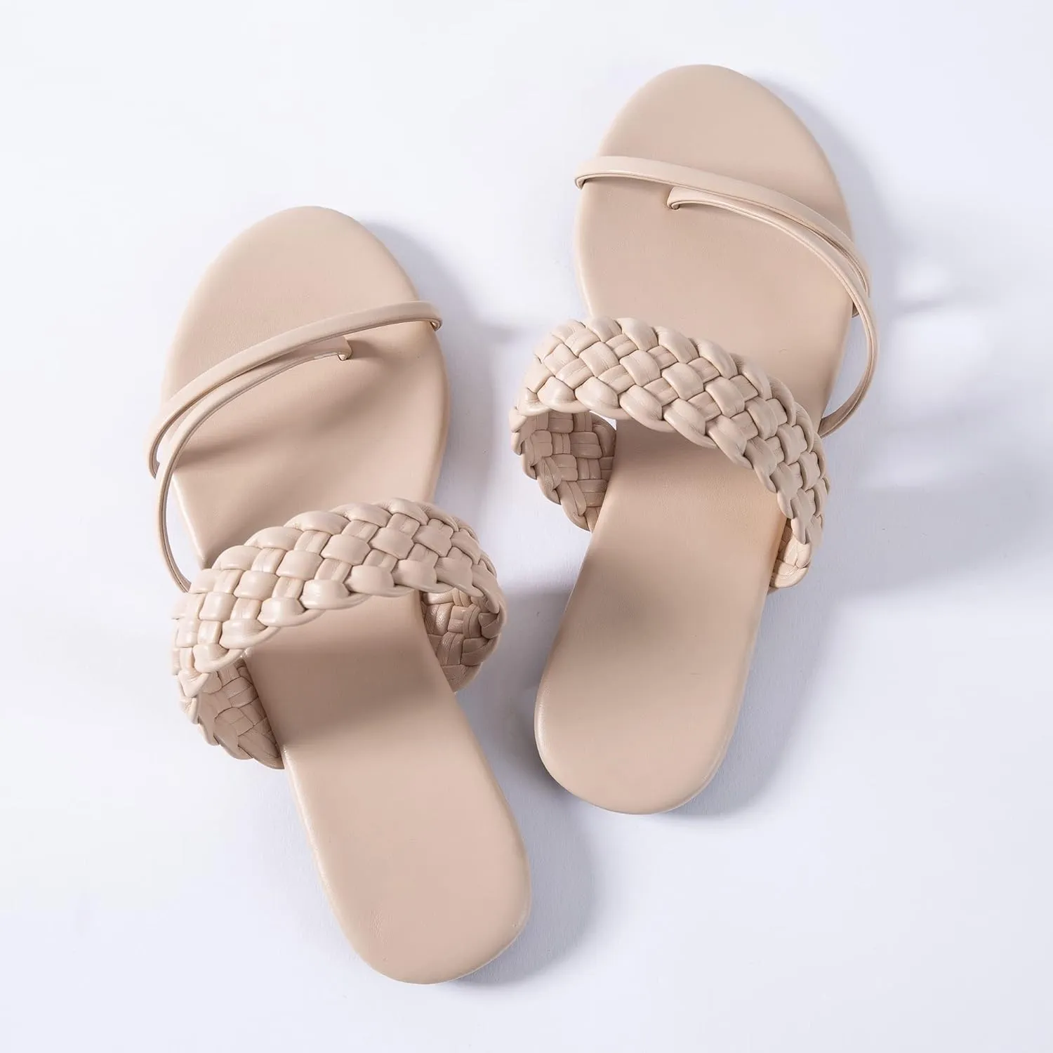 Mtzyoa Women Flat Sandals Straw Braided Orthopedic Support Non-Slip Cushion Casual Solid Dressy Comfortable Vacation Evening Wear