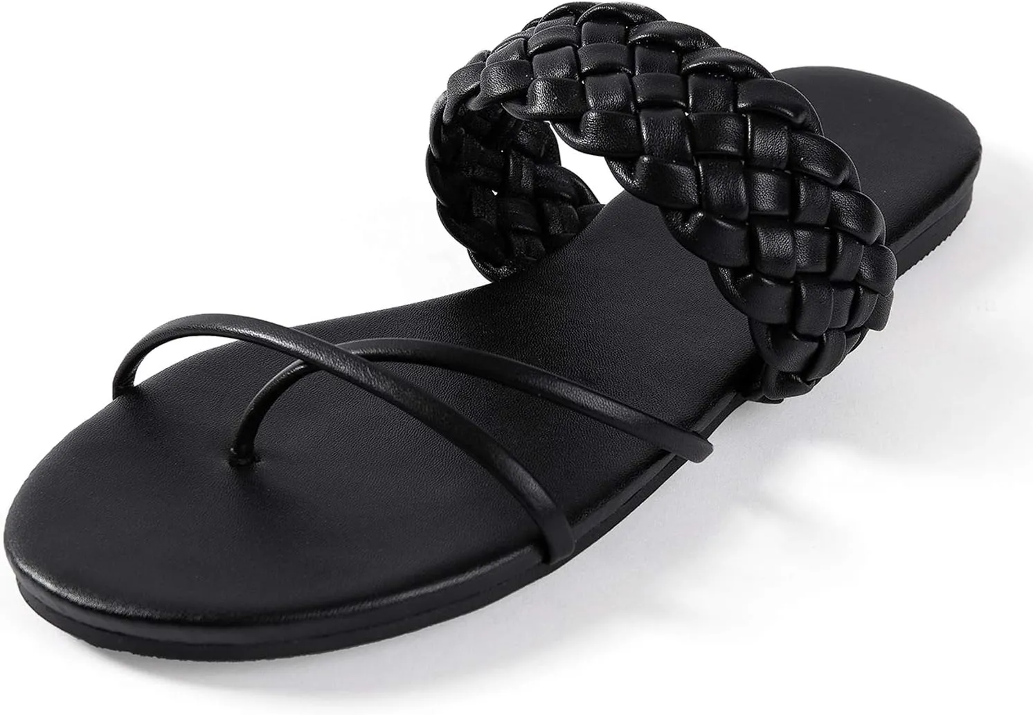Mtzyoa Women Flat Sandals Straw Braided Orthopedic Support Non-Slip Cushion Casual Solid Dressy Comfortable Vacation Evening Wear