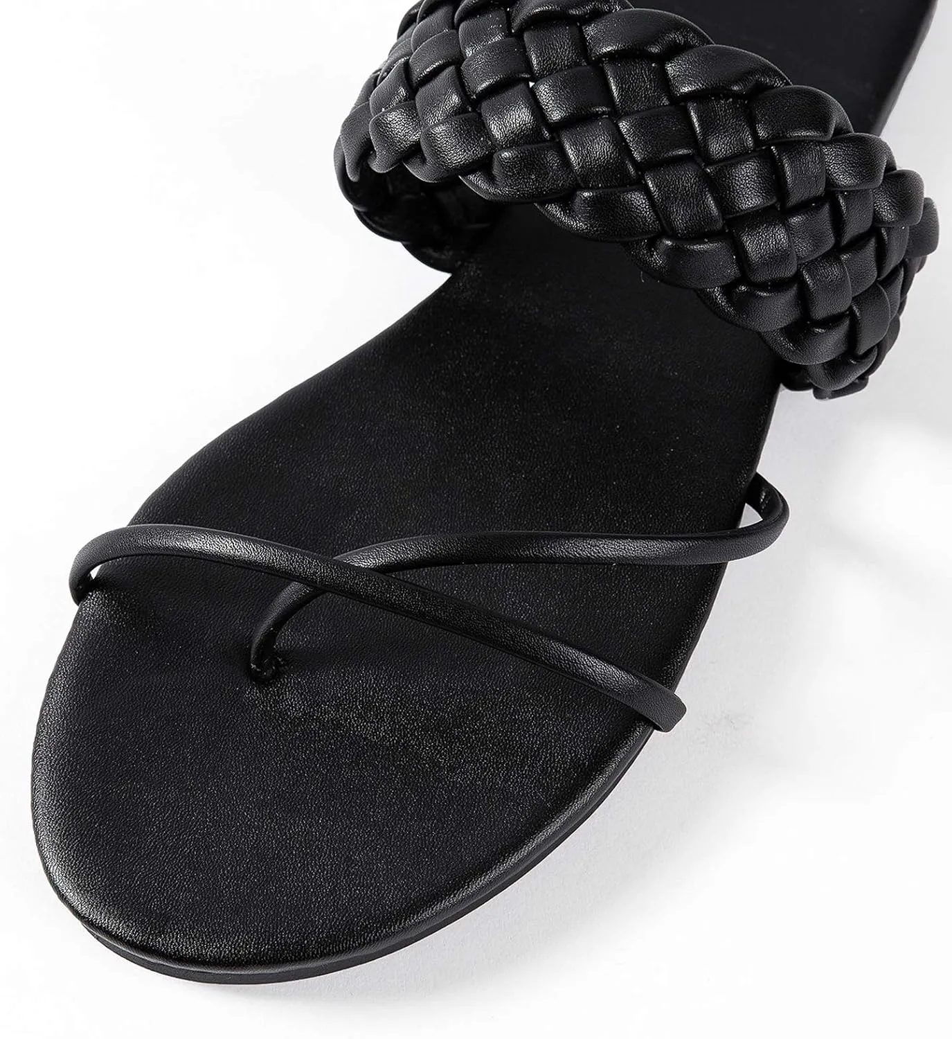 Mtzyoa Women Flat Sandals Straw Braided Orthopedic Support Non-Slip Cushion Casual Solid Dressy Comfortable Vacation Evening Wear