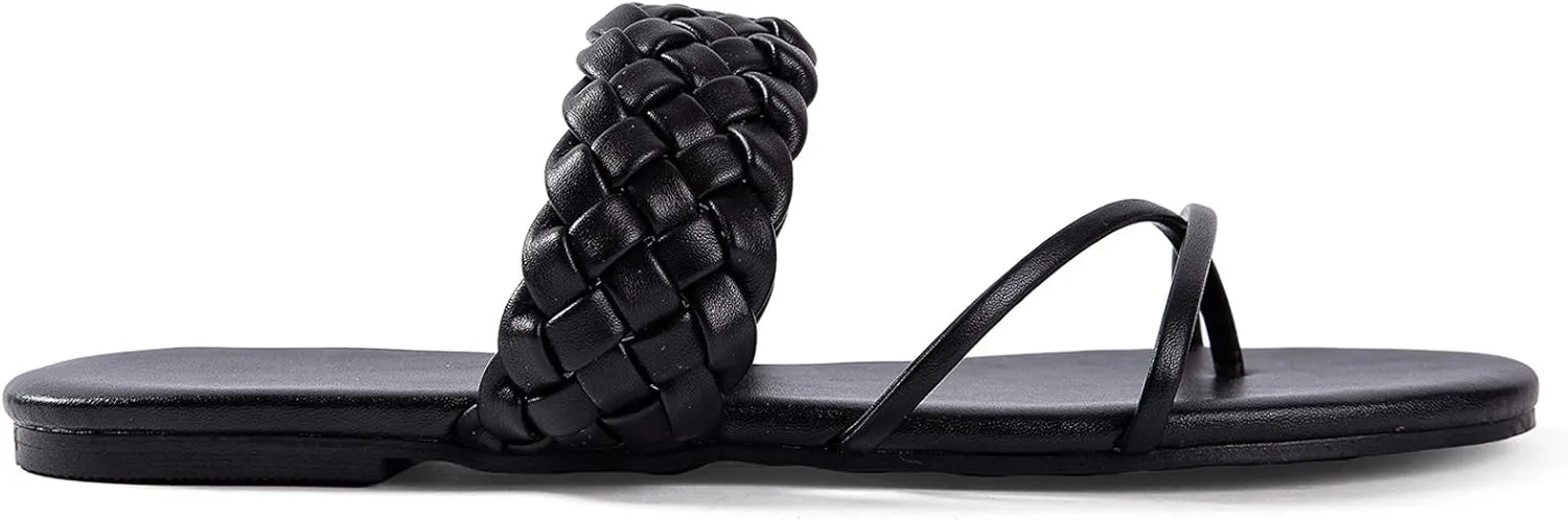 Mtzyoa Women Flat Sandals Straw Braided Orthopedic Support Non-Slip Cushion Casual Solid Dressy Comfortable Vacation Evening Wear