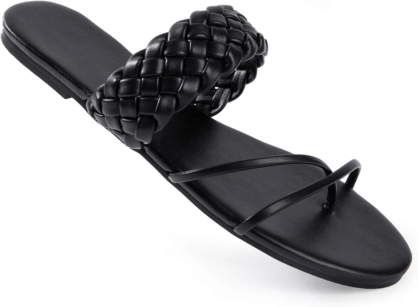 Mtzyoa Women Flat Sandals Straw Braided Orthopedic Support Non-Slip Cushion Casual Solid Dressy Comfortable Vacation Evening Wear