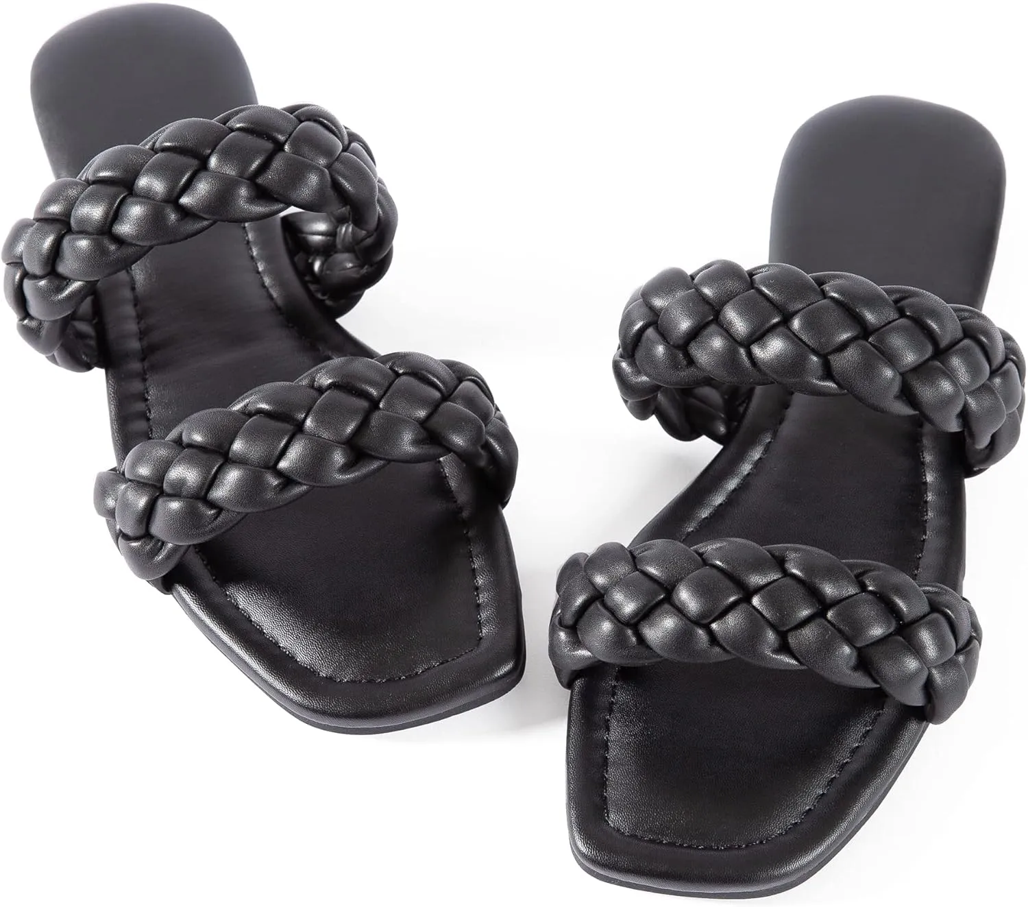 Mtzyoa Women's Sandals Casual Braided Dressy Summer Square Toe Quilted Flat Sandals
