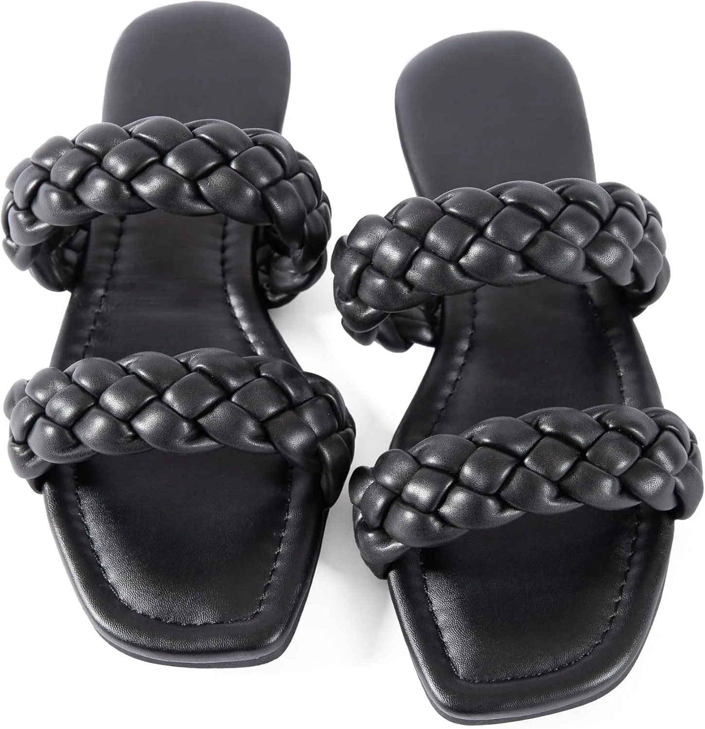 Mtzyoa Women's Sandals Casual Braided Dressy Summer Square Toe Quilted Flat Sandals