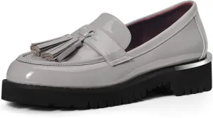 MUCCCUTE Grey Platform Loafers for Women Chunky Heel Gray Penny Loafers Women Comfort Classic Round Toe Slip-On Business Casual Shoes with Tassels Size 7.5